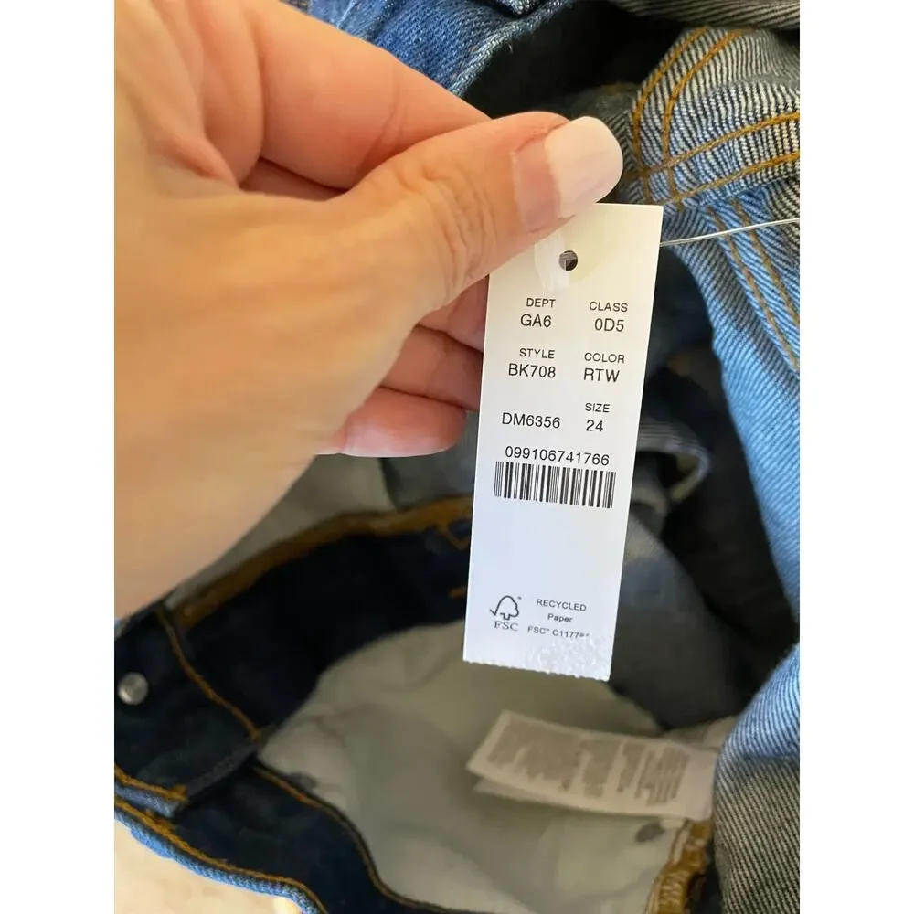 J. Crew High Rise Long Cut Off Denim Jean Dark Blue Wash Size 26 NEW